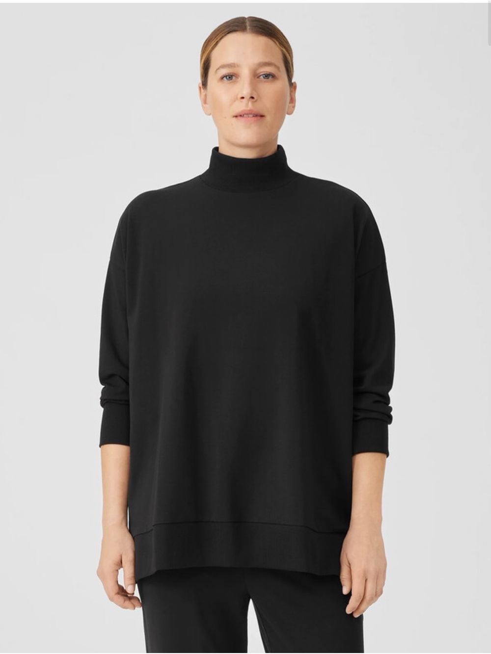 Eileen Fisher Black Mock Neck Relaxed-Fit Sweater 2xl